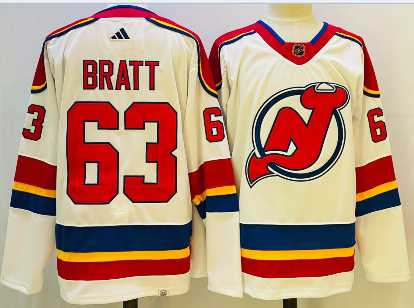 Mens New Jersey Devils #63 Jesper Bratt White 2022 Reverse Retro Authentic Jersey->new jersey devils->NHL Jersey